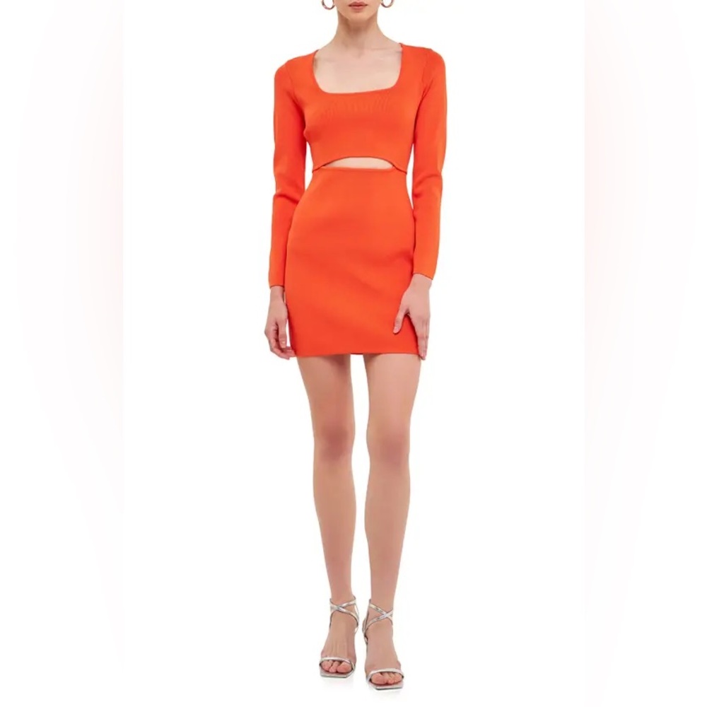 Endless rose Large (8/10) Orange Long Sleeve Cutout Detailed Knit Bodycon Dress